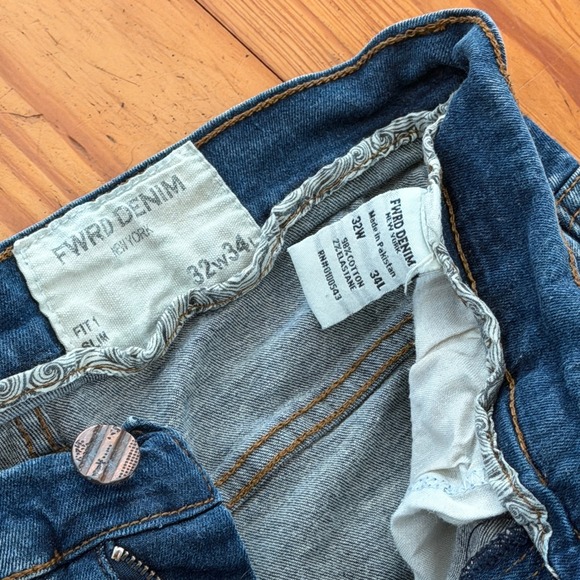 FWRD DENIM NEW YORK Jeans 32x34 Slim Fit Blue Wash Button Detail - Picture 2 of 7